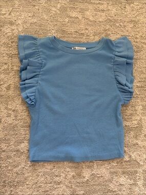 Zara Light Blue Ruffle Sleeve Top